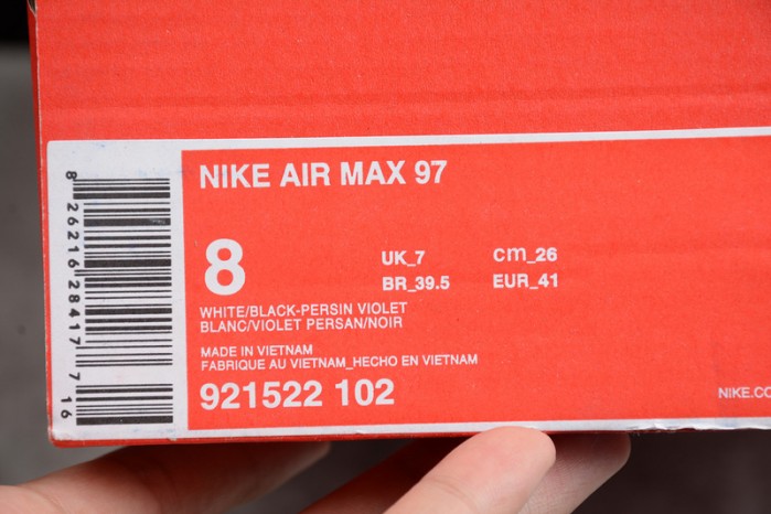 NIKE mens Air Max 97 White/Black-Persin Violet 921522-102