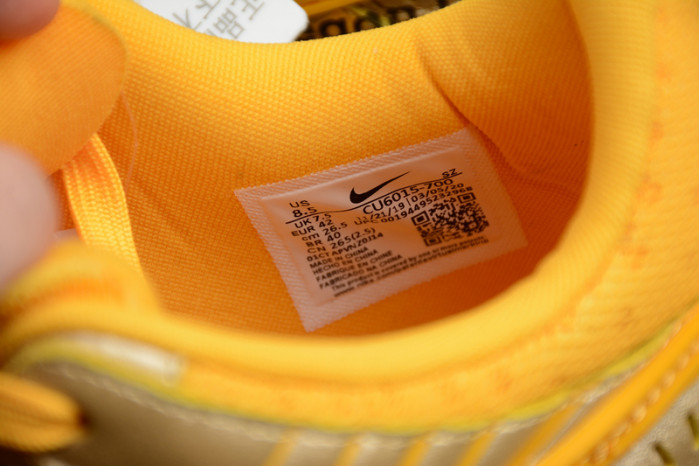 OW x Nike Air Rubber Dunk “University Gold” CU6015-700